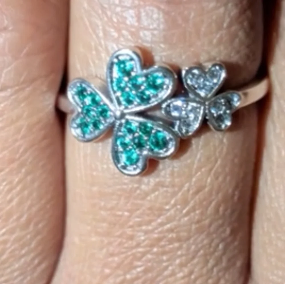 St Patrick Shamrock Irish Green CZ Flower Lucky Clover Ring 925 Sterling Silver